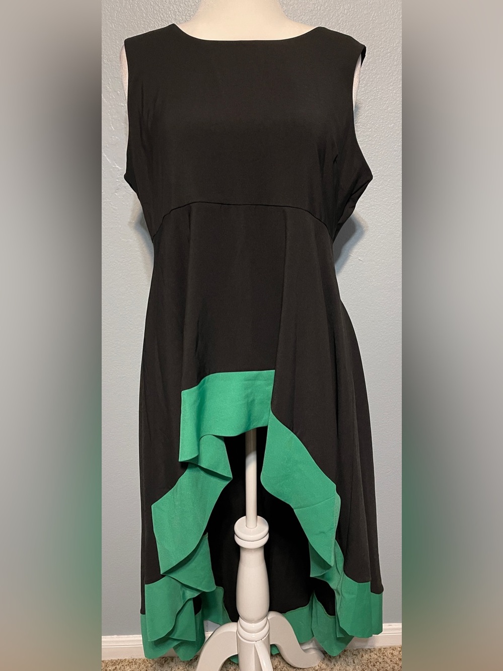 Midnight Velvet Black Green High Low Handkerchief Hem Midi Dress Artsy Chic XL